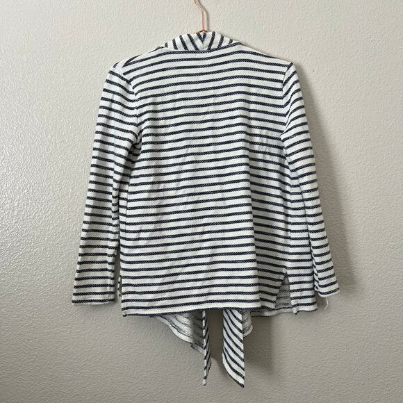 Gap Factory white navy blue stripe french terry open drape front sweatshirt - Picture 2 of 5